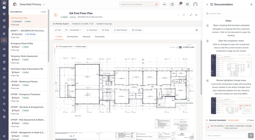 PlanOps contextual help panel showing page-specific documentation
