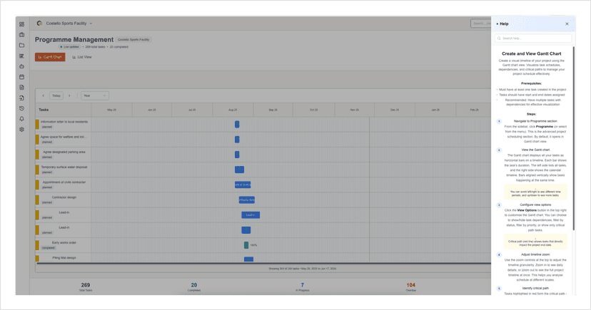 PlanOps contextual help panel showing page-specific documentation