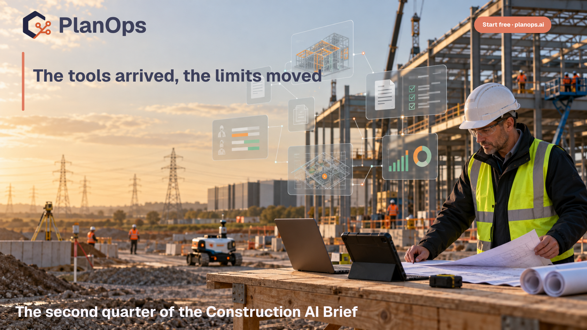 A construction site with digital overlays